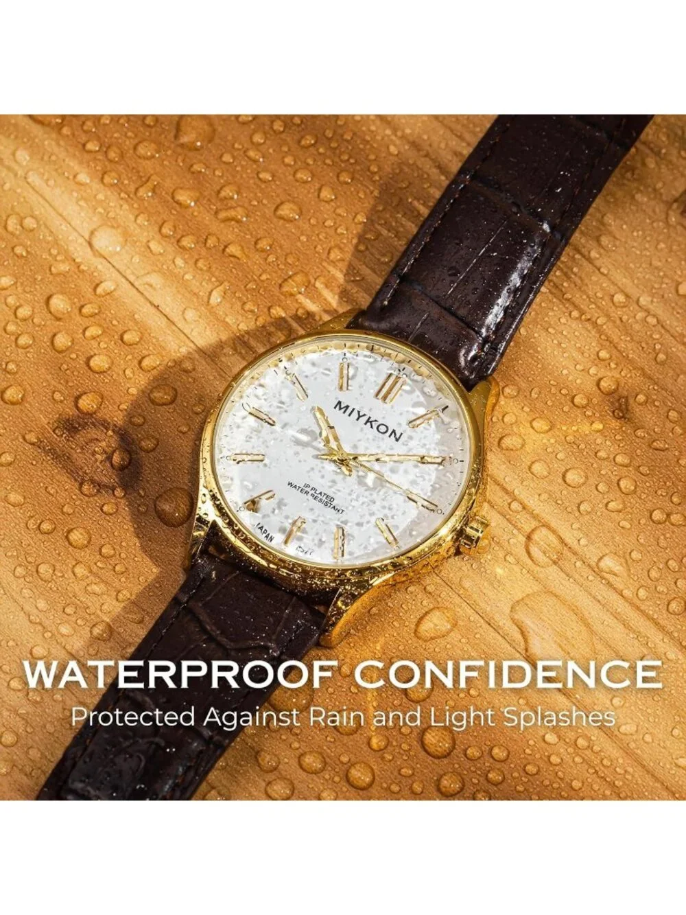Men's Brown And White Analog Leather Strap Ultra-Thin Waterproof Classic Watch